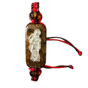 Santa Muerte Knotted Rope Bracelet Wood Pendant Red Adjustable Santisima